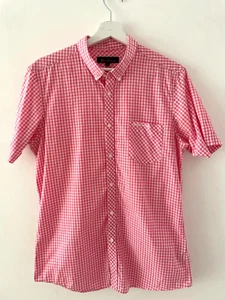 Ben Sherman Signature Mod Slim-Fit Pink & White Check Short Sleeved Shirt Large - Picture 1 of 4
