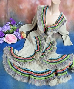 Byron Lars Jacket sweater Coat Hi-low hem Mohair Knit Woven rabbit Fur S-M - Picture 1 of 16