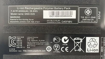 Batería Original GND-D20 7.4V 4000mAh 29.6Wh Para Batería Serie GIGABYTE S1080 Foto 1 de 4
