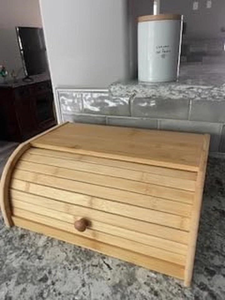 Royalhouse Premium Bamboo Bread Box Bread Storage and Organizer Roll Top