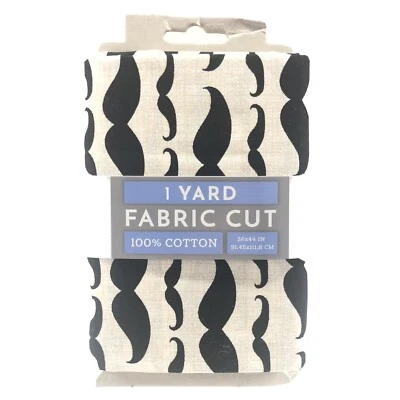 Mustache Pre-Cut 100% Cotton Fabric by David Textiles 1 Yard x 44 Inch Black/Tan - Image 1 of 4
