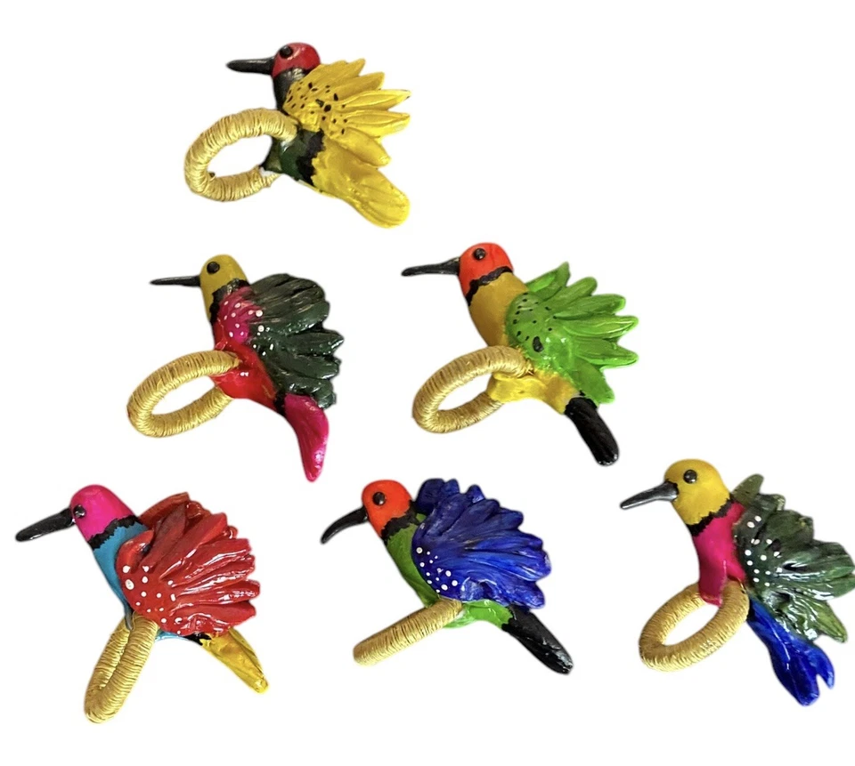 6 servilleteros pintados a mano brillantes vibrantes aves tropicales festivas Foto 1 de 1