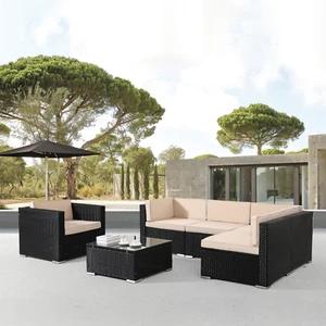 AREBOS® Polyrattan Muebles de jardín Conjunto de jardín Grupo de asientos Negro - Imagen 1 de 14