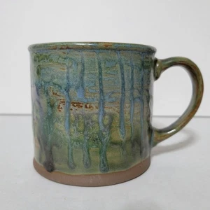 Bennington Potters Pottery Mug 9925 glazed green blue Drip clay ceramic - Picture 1 of 8
