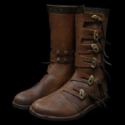 Weekend Sale Viking Leather Renaissance Long Boots Combat LARP Cosplay Xmas Gift - Image 1 of 4