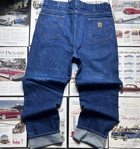 Carhartt Jeans Blue Relaxed Fit Mens 40x35 Tapered Leg Denim Workwear B17 DST - Picture 1 of 12