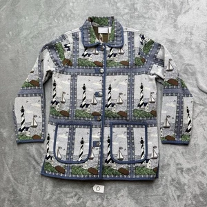 Vintage Blair Tapestry Jacket Lighthouse Nautical Coastal Scene Size Medium - Picture 1 of 10