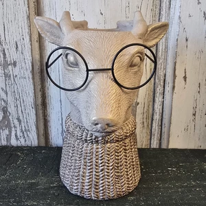 Napco Whimsical Deer Head Vase Planter Glasses Sweater Knit Home Decor Funky - Picture 1 of 8