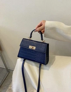 Mini Navy Blue Crocodile Print Handbag – Elegant & Chic - Picture 1 of 7