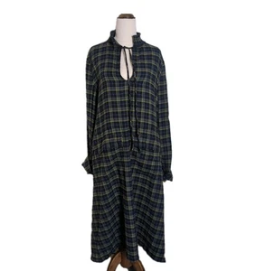 Scanlan Theodore Navy Green Plaid Midi Dress Size 10 Luxury Australian Designer - Picture 1 of 5