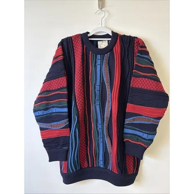 SUÉTER VINTAGE TOORALLIE Australia Lana Pura Tejido 3D Estilo Coogi Años 90 Azul Rojo Foto 1 de 4