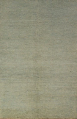 Vert Laine Moderne Accent Tapis 4x6 Solide Noués à la Main Contemporain - Image 1 of 4