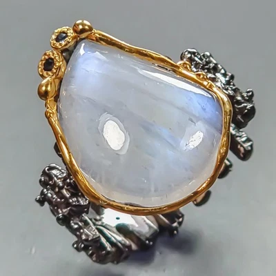 Fine Art 12 ct+ Natural Moonstone Ring 925 Sterling Silver Size 7 /R444498 - Image 1 of 4