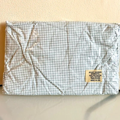 VTG Wamsutta Supercale Twin Fitted Sheet Select Seconds Green Gingham NOS - Image 1 of 3