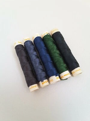 5 x VINTAGE SANSON DARK BLUE GREY & GREEN 100% TORAL SILK SEWING THREAD 10m.  - Image 1 of 4