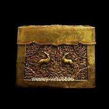 Tibet Copper Gold Engraving Deer Deagon Eight Treasures Chest Case Jewelry Box