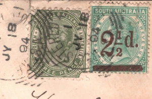 SOUTH AUSTRALIA QV Cover Adelaide Squared Circle GB Cornwall Marazion 1894 i114 - Picture 1 of 12
