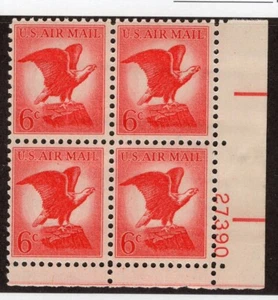 1963 6 cent Eagle Plate block, Tagged Scott #C67a, Mint NH, Small thin in margin - Picture 1 of 2