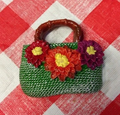 Note Holder 3D MAGNET Handbag Purse Pocketbook Flowers Zinnias - Image 1 of 3