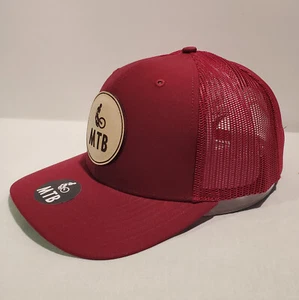 MTB Mountain Bike Hat, Leather Patch Logo, Maroon, Mesh Back, Adjustable. - Picture 1 of 2
