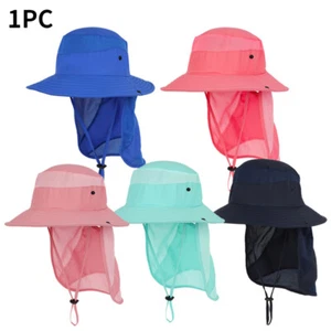 Kids Girls Boys Sun Hat with Neck Flap Beach Wide Brim hat Safari Hiking hat - Picture 1 of 13