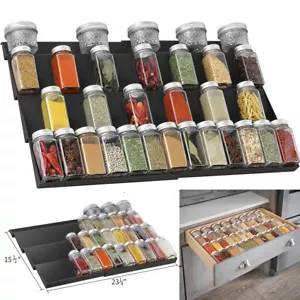 2Stk Gewürzregal Schublade Ausziehbar Organizer Gewürzeinsatz Schublade 3 Ebenen - Bild 1 von 9