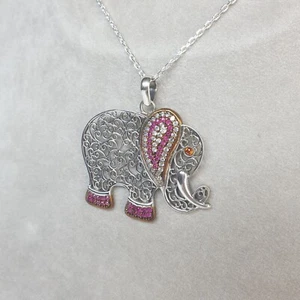 Sterling silver large ruby .40ct gemstone elephant pendant 20" chain - Picture 1 of 5