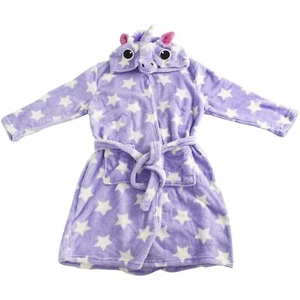 Niños Niñas Albornoz 3D Animal Unicornio Lila Estrella Vellón Vestido 2-13 Años - Imagen 1 de 6