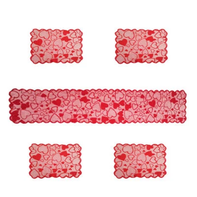 Red Vintage Embroidered Heart Lace Table Runner Mats Doilies Wedding Party Decor - Image 1 of 4