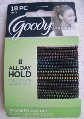 18 Goody Skinny Black w Color Ouchless Slideproof Stay Put Ponytailer Hair Bands - Image 1 of 4