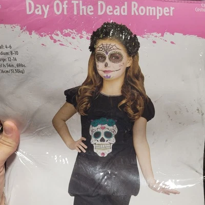 Day Of The Dead Romper Child Large 12-14 Costume - Fun World Halloween - Image 1 of 4