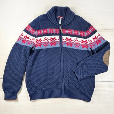 Hanna Andersson Mens Nordic Fair Isle Full Zip Sweater M Blue Red - Image 1 of 4