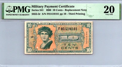 Series 541 ($.10 CENTS) 3rd Printing "REPLACEMENT" PMG 20 VF Pick S852-3r - Image 1 of 4