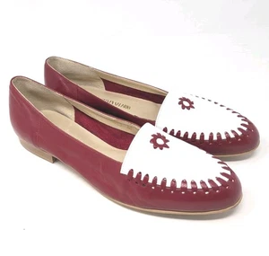 Steven Salario Shoes Handcrafted Navajo Leather Red White Flats Womens Size 10 M - Picture 1 of 11