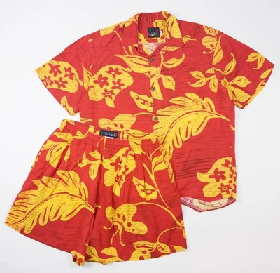 Jams World Hawaiian Shirt & Shorts Set Adult Small/Medium Red Floral Rayon Aloha - Image 1 of 4