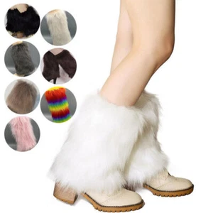 Fluffy Women Fur Furry Winter Warmers Covers Ladies Faux Leg Plain Boot Warm - Picture 1 of 24