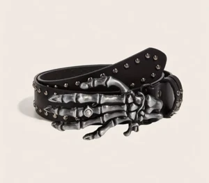 Skeleton Hand Buckle Studded Waist Belt - Picture 1 of 7
