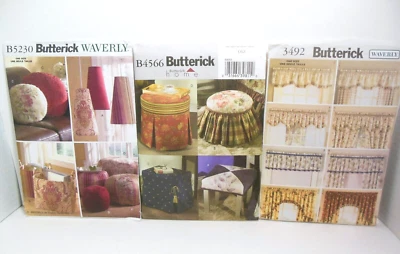 Butterick Sewing Patterns Home Decor LOT 3492 B4566 B5230 Drapes Shades Ottoman - Image 1 of 4