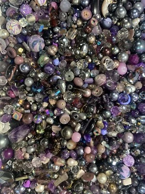 Pretty Purple Bead Mix (350+ Beads) Vintage To Modern Glass Crystal Stone 7+ Oz - Image 1 of 4