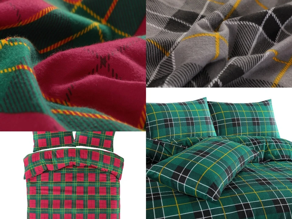 NZ Thermal Tartan Check Flannel Duvet Cover Set, Fitted/Flat Sheet Set 100% Cotton