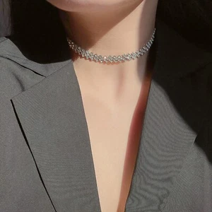Dainty Rhinestone Choker Diamond Choker Crystal Choker Necklace Bridesmaid Gift - Picture 1 of 4