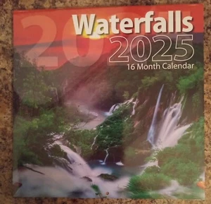 2025 Wall Calendar Waterfalls 12" x 24" New sealed 16-month Sep 24 to Dec 25 - Picture 1 of 2