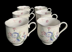 Set Of 6 Mikasa Rondo Stephanie Flat Cups EJ 952 Cream Colored with Wildflowers - Picture 1 of 7