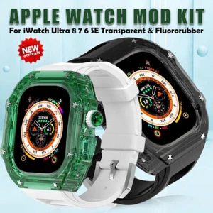Mod Kit Transparent PC Case+Fluororubber Band r Apple Watch 9 8 7 6 iWatch Ultra - Picture 1 of 42