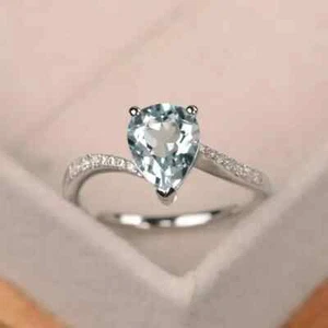AAA 2.20 Ct Emerald Cut Natural Aquamarine Engagement Ring 14K White Gold solid - Picture 1 of 5