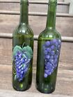 Vintage Two Art wine bottles with hand painted Purple Grapes,Unique Grape Design