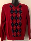 Tommy Hilfiger Men  s V-neck knit sweater Plaid in red/navy Size S