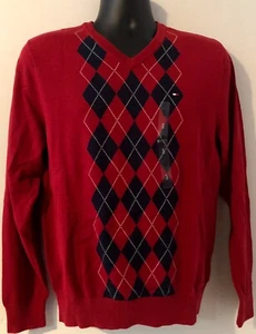 Tommy Hilfiger Men’s V-neck knit sweater Plaid in red/navy Size XL - Picture 1 of 1