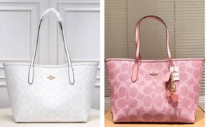 COACH CAL49 City Tote In Signature Canvas White / Pink Outlet Products No Box - Picture 1 of 15