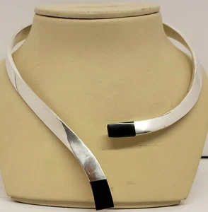 VTG MEXICO 925 STERLING SILVER HEAVY MODERNIST HINGED CHOKER NECK WIRE~EXC COND - Picture 1 of 12